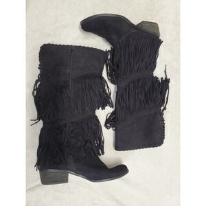 Not Rated Black Fabric Fringe Boot 11 Festival Western Coachella Hippie Bohemian